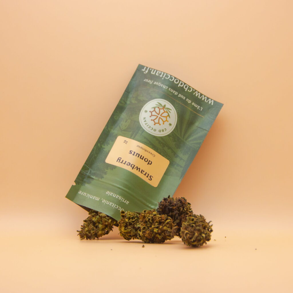 Sachet tetes fleurs CBD Strawberry Donuts par CBD Occitan